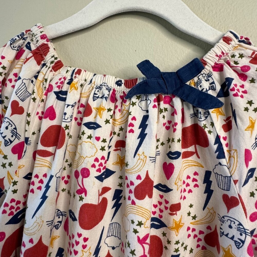 HAPPY BY PINK CHICKEN Peasant Dress Girls 8 Cotton Colorful Cats Hearts Stars - Picture 3 of 7